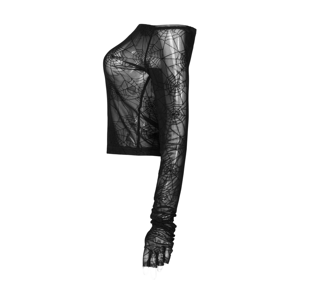 Bold Punk Print Velvet Mesh Top With Half-Finger Cuffs