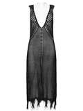 Bold Techwear Knit V-Neck Slit Dress for Women