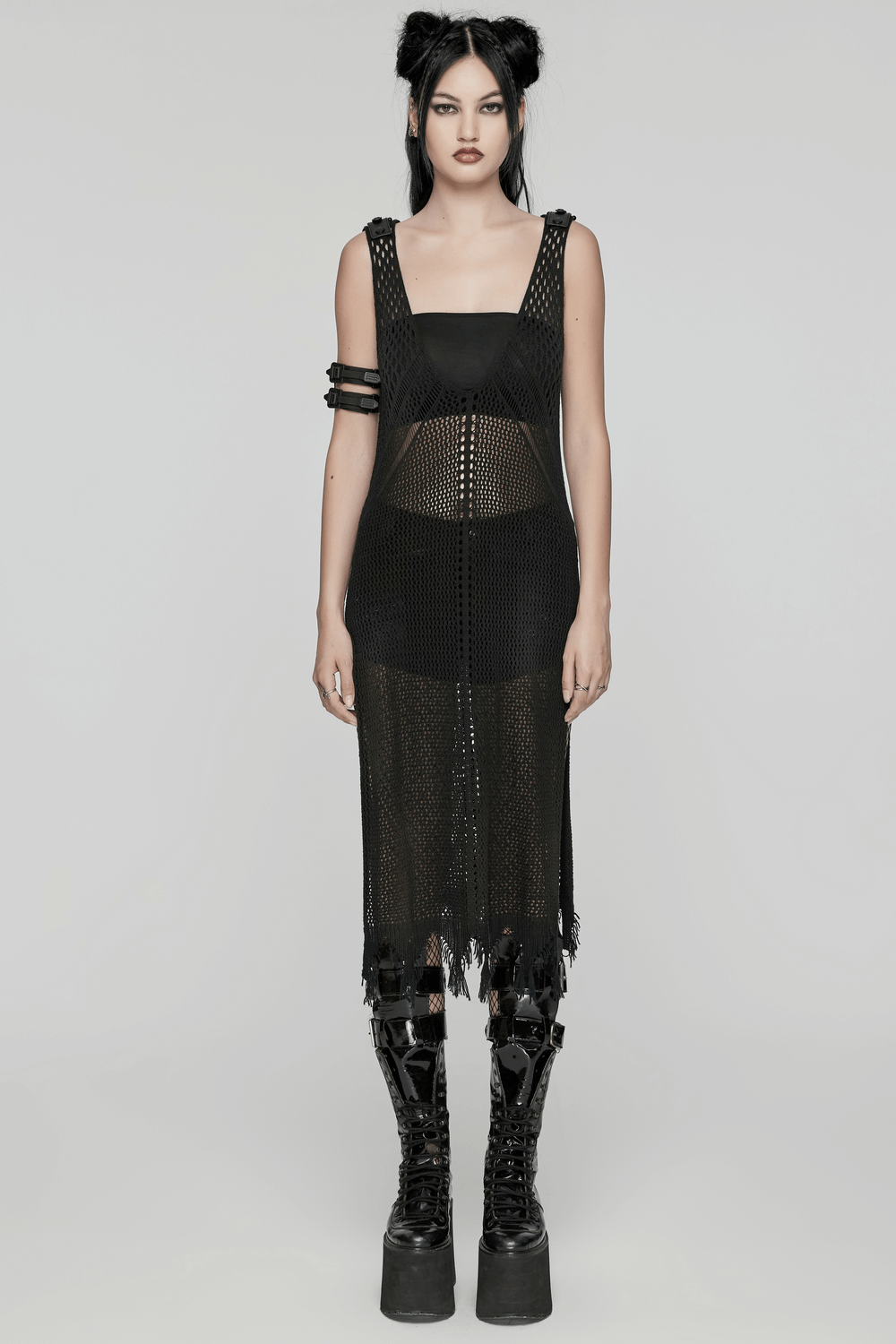Bold Techwear Knit V-Neck Slit Dress for Women