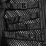 Bold Zippered Black Leather Punk Vest with Mesh Back