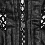Bold Zippered Black Leather Punk Vest with Mesh Back
