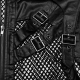 Bold Zippered Black Leather Punk Vest with Mesh Back