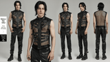 Bold Zippered Black Leather Punk Vest with Mesh Back