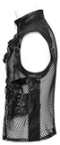 Bold Zippered Black Leather Punk Vest with Mesh Back
