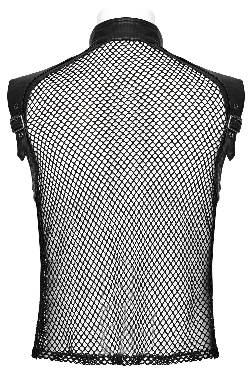 Bold Zippered Black Leather Punk Vest with Mesh Back