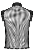 Bold Zippered Black Leather Punk Vest with Mesh Back
