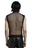 Bold Zippered Black Leather Punk Vest with Mesh Back