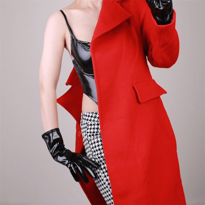 Bright Black Female Gloves / Patent Leather Long Gloves / Women's Mittens Different Lengths - EVE's SECRETS