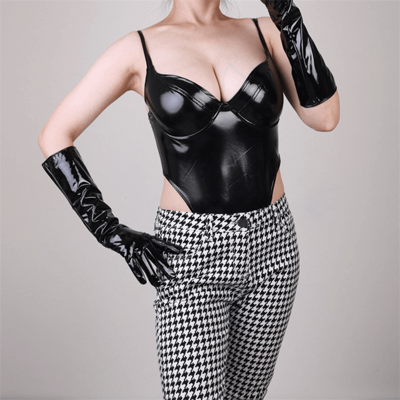 Bright Black Female Gloves / Patent Leather Long Gloves / Women's Mittens Different Lengths - EVE's SECRETS
