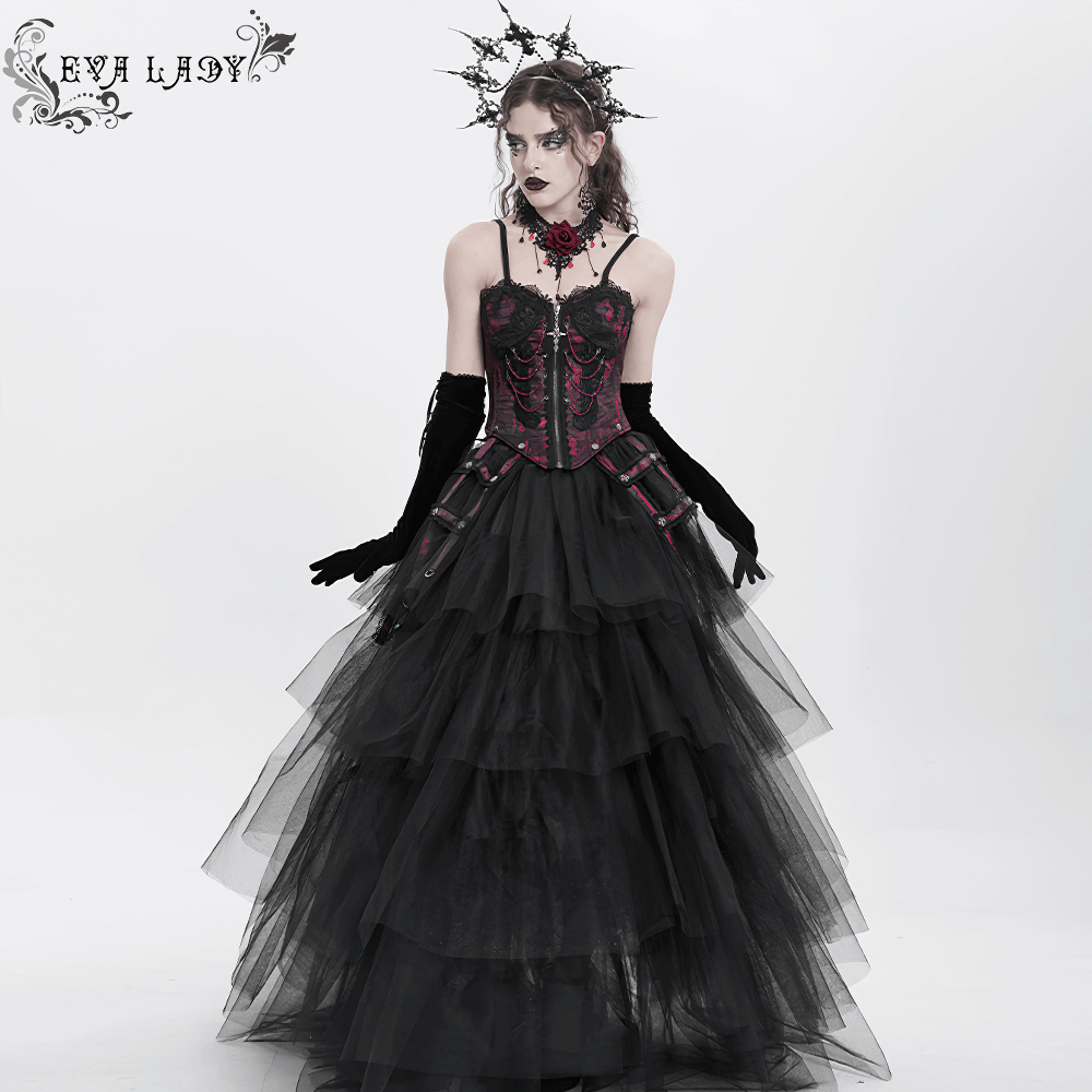 Brocade Corset with Chains and Adjustable Garter Straps