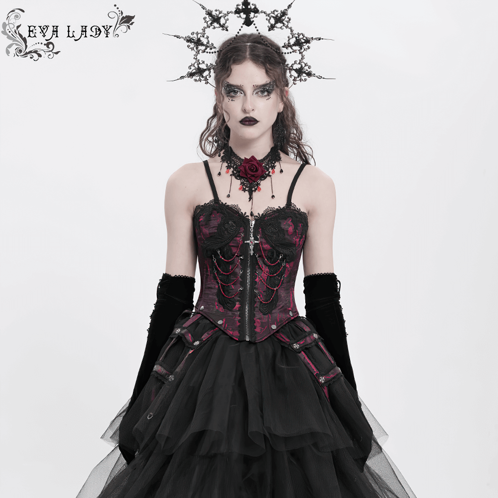 Brocade Corset with Chains and Adjustable Garter Straps