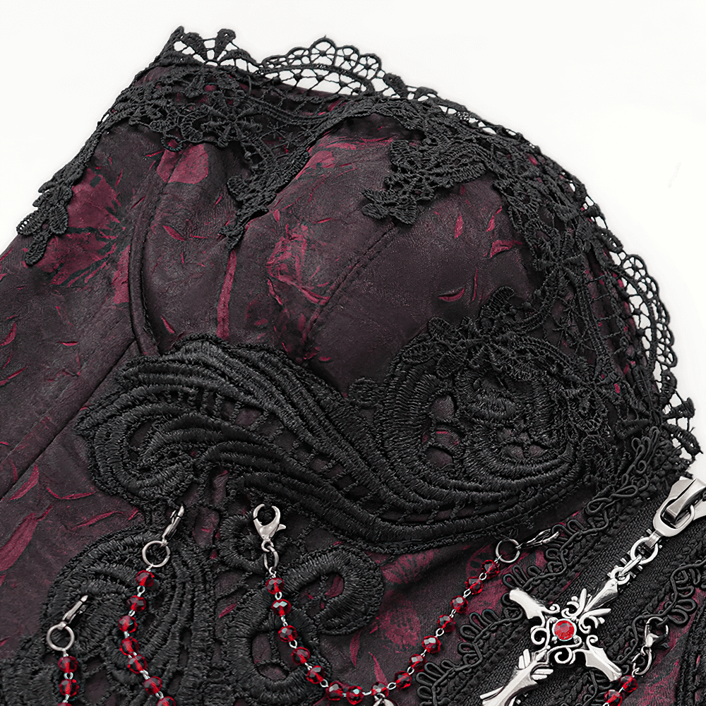 Brocade Corset with Chains and Adjustable Garter Straps