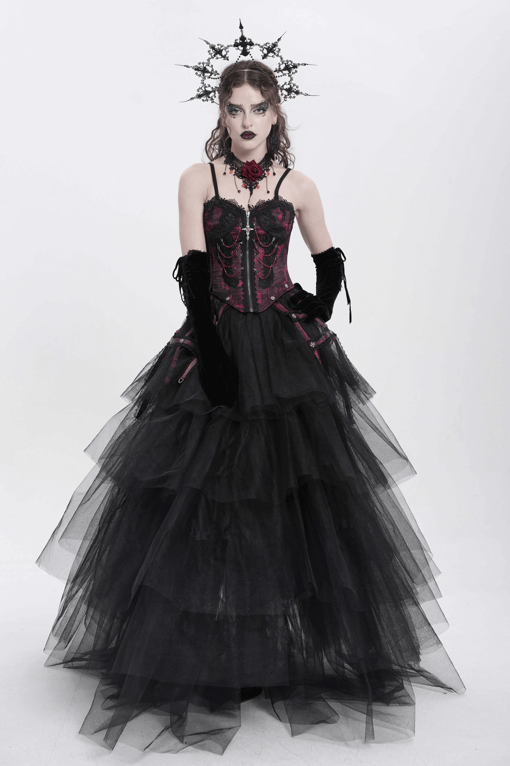 Brocade Corset with Chains and Adjustable Garter Straps