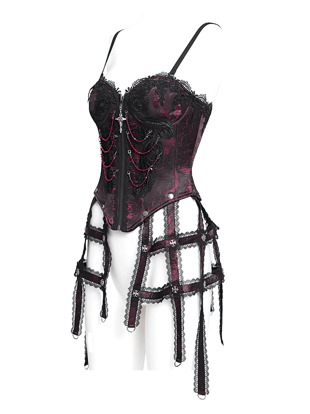 Brocade Corset with Chains and Adjustable Garter Straps