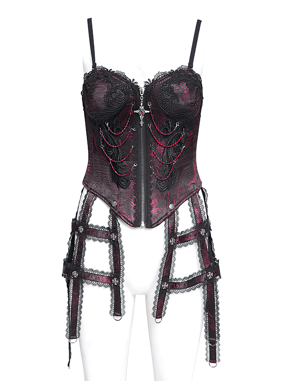 Brocade Corset with Chains and Adjustable Garter Straps