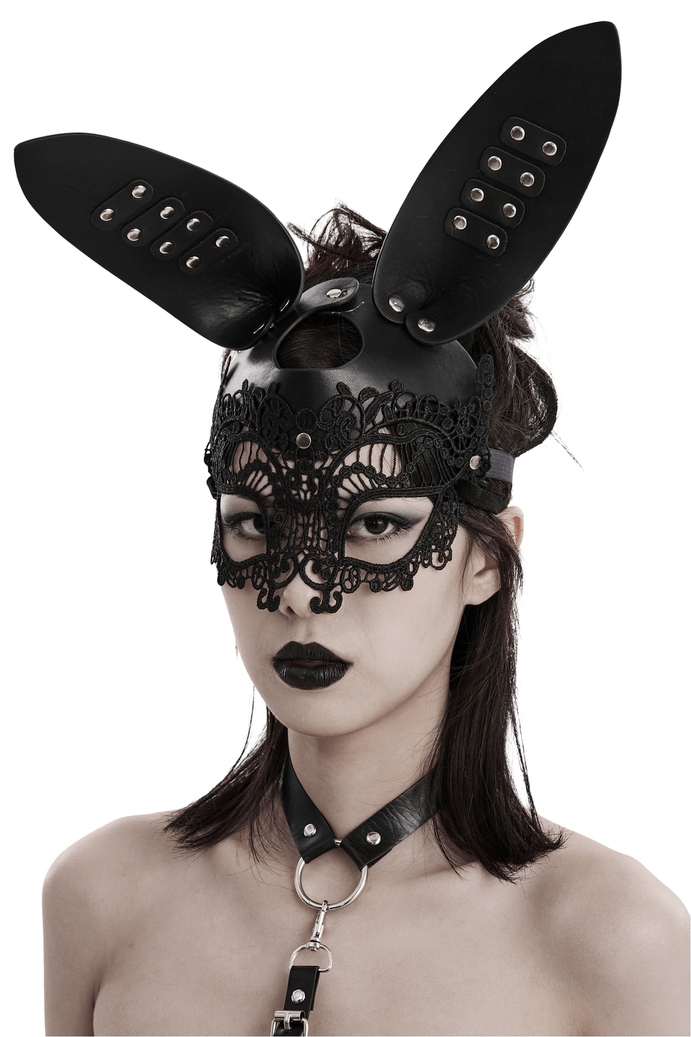 Bunny Mask with 3D Ears: Gothic Lace and Leather