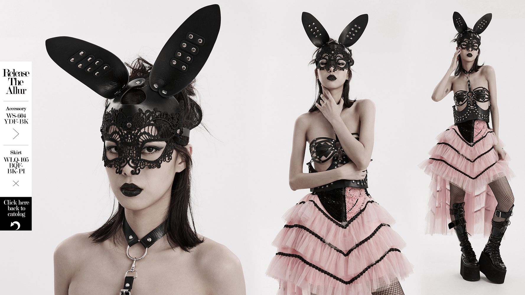 Bunny Mask with 3D Ears: Gothic Lace and Leather