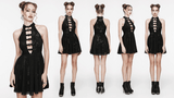 Captivating Halter Dress with Gothic Velvet Rose Design