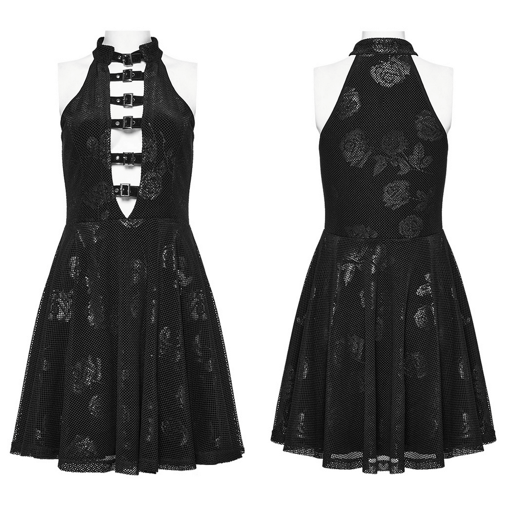 Captivating Halter Dress with Gothic Velvet Rose Design