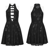 Captivating Halter Dress with Gothic Velvet Rose Design