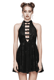 Captivating Halter Dress with Gothic Velvet Rose Design