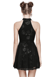 Captivating Halter Dress with Gothic Velvet Rose Design