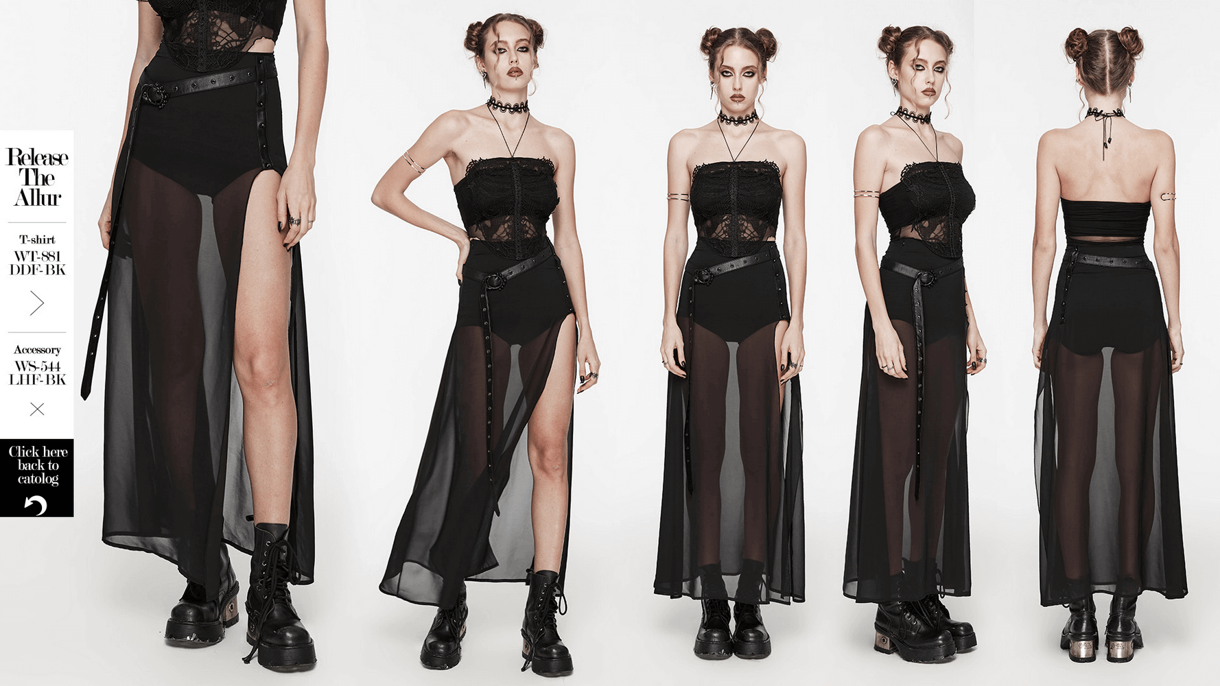Chic Belted Maxi Skirt in Sheer Black Chiffon