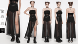 Chic Belted Maxi Skirt in Sheer Black Chiffon