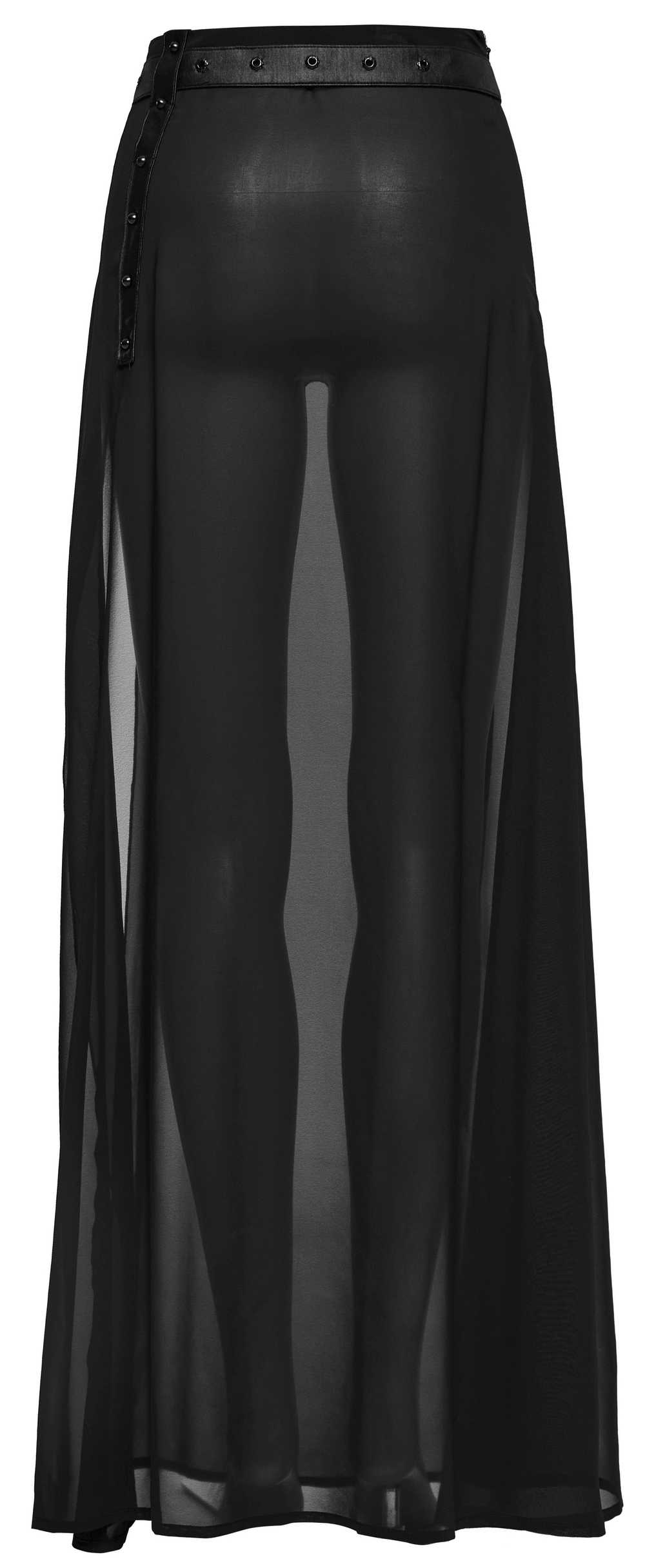 Chic Belted Maxi Skirt in Sheer Black Chiffon
