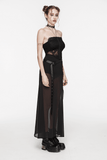 Chic Belted Maxi Skirt in Sheer Black Chiffon