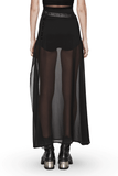 Chic Belted Maxi Skirt in Sheer Black Chiffon
