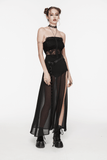 Chic Belted Maxi Skirt in Sheer Black Chiffon