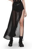 Chic Belted Maxi Skirt in Sheer Black Chiffon