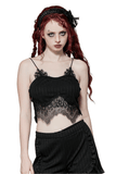 Chic Black Camisole Top with Lace Trim and Ribbed Detail