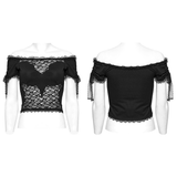 Chic Black Sheer Lace Women's Off-Shoulder Top