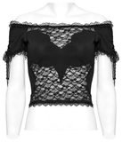 Chic Black Sheer Lace Women's Off-Shoulder Top