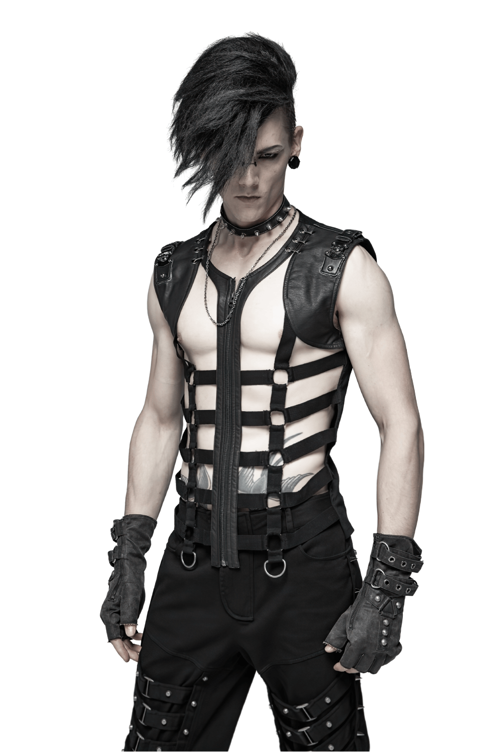 Chic Black Skeleton Vest with Stylish Punk Detail