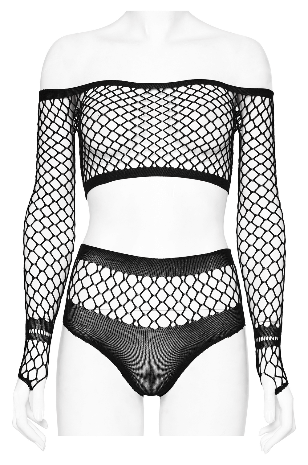 Chic Fishnet Off-Shoulder Top and Bikini Combination