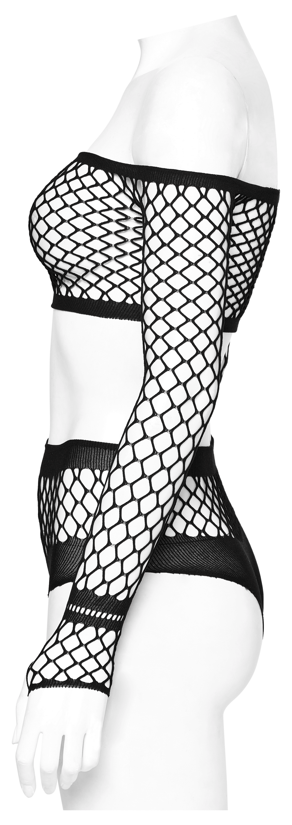 Chic Fishnet Off-Shoulder Top and Bikini Combination