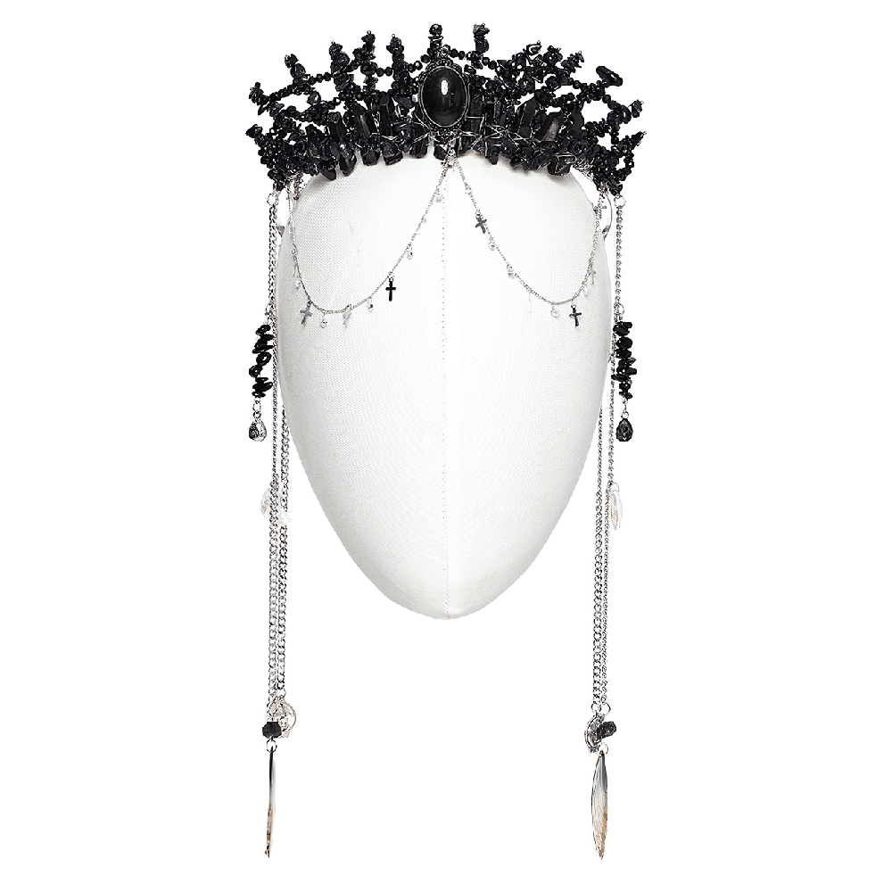 Chic Gothic Black Crystal Headband Featuring Tassel Accents