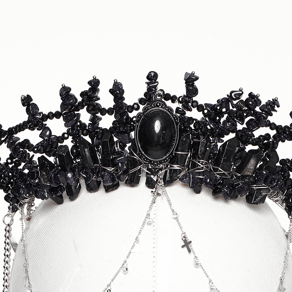 Chic Gothic Black Crystal Headband Featuring Tassel Accents