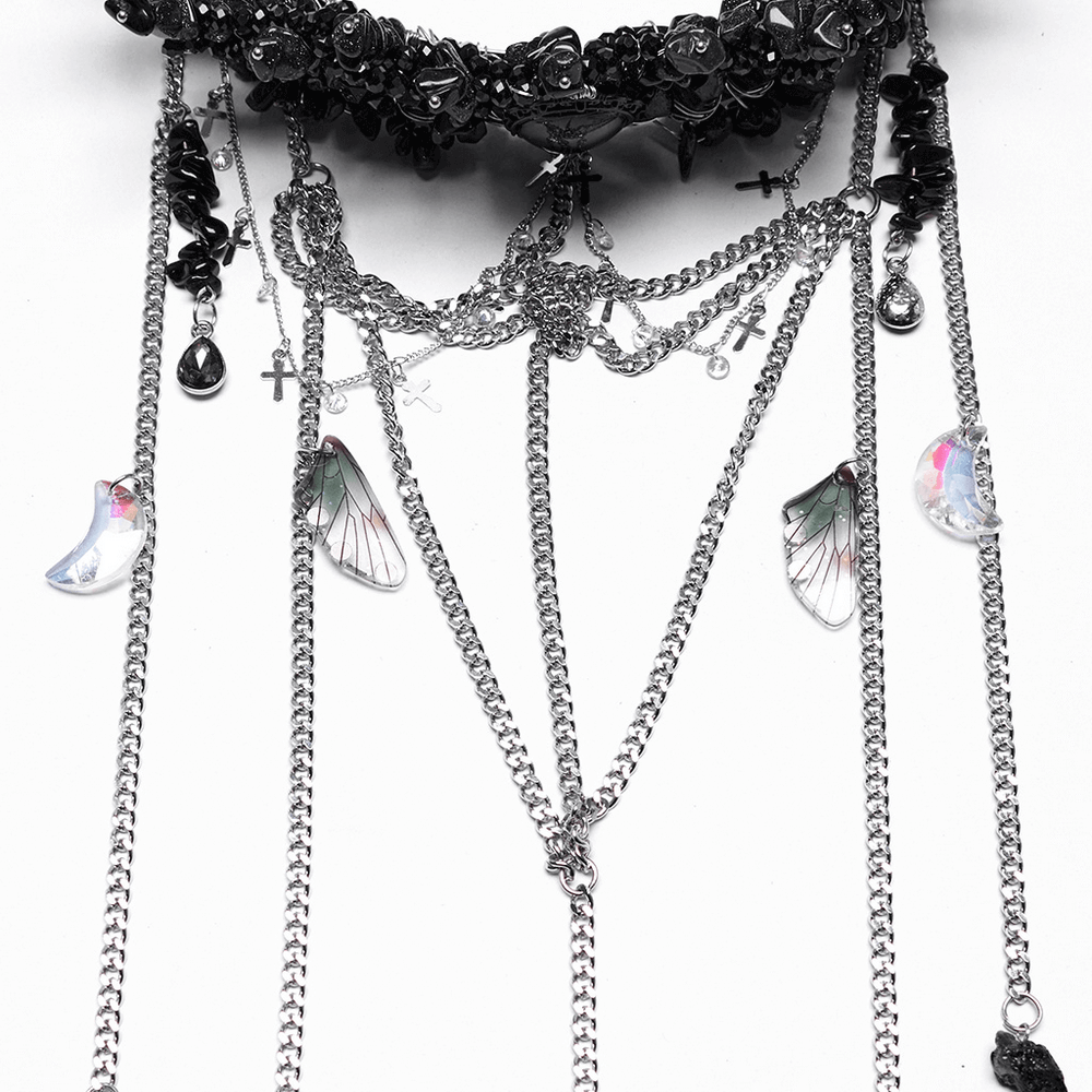 Chic Gothic Black Crystal Headband Featuring Tassel Accents
