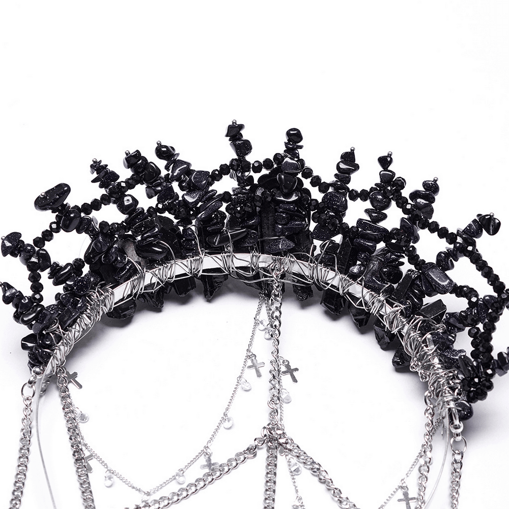 Chic Gothic Black Crystal Headband Featuring Tassel Accents