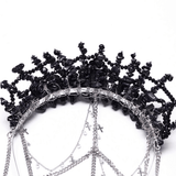 Chic Gothic Black Crystal Headband Featuring Tassel Accents
