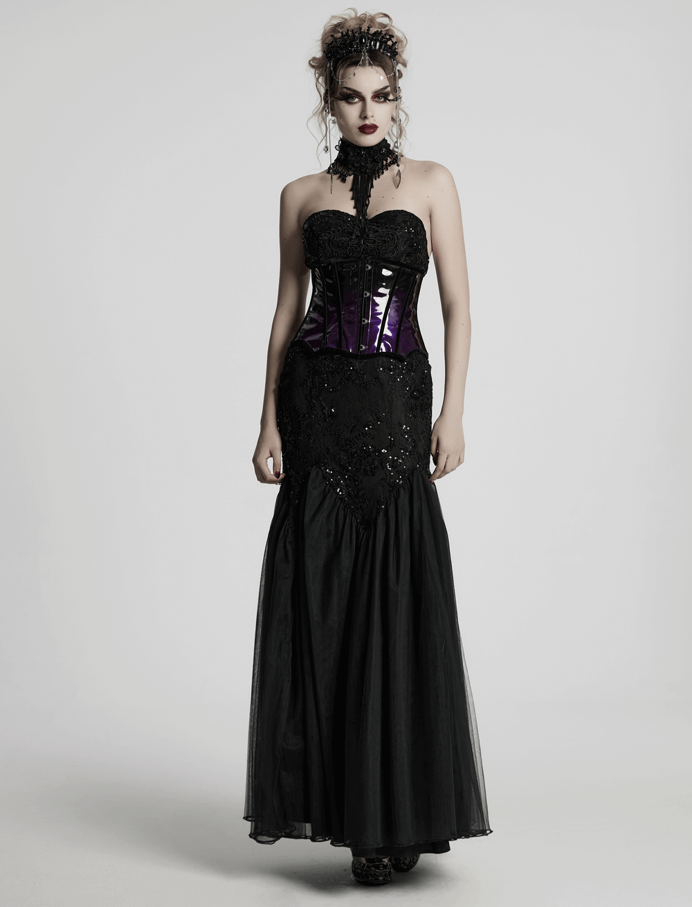 Chic Gothic Black Crystal Headband Featuring Tassel Accents