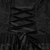Chic Gothic Lace Dress with Layered Ruffled Chiffon Design