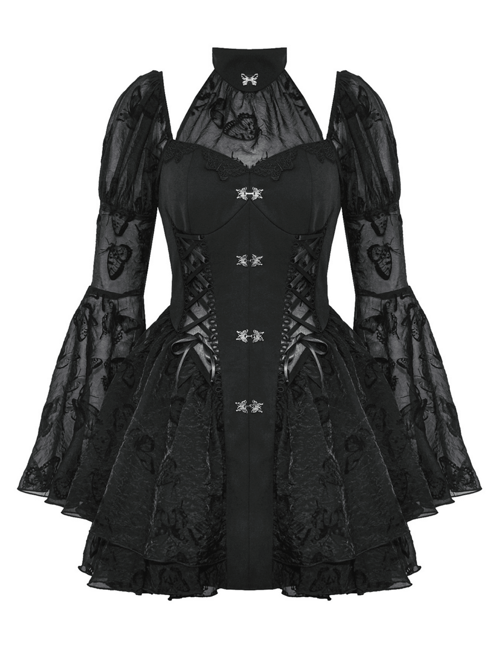 Chic Gothic Mini Dress with Delicate Butterfly Details