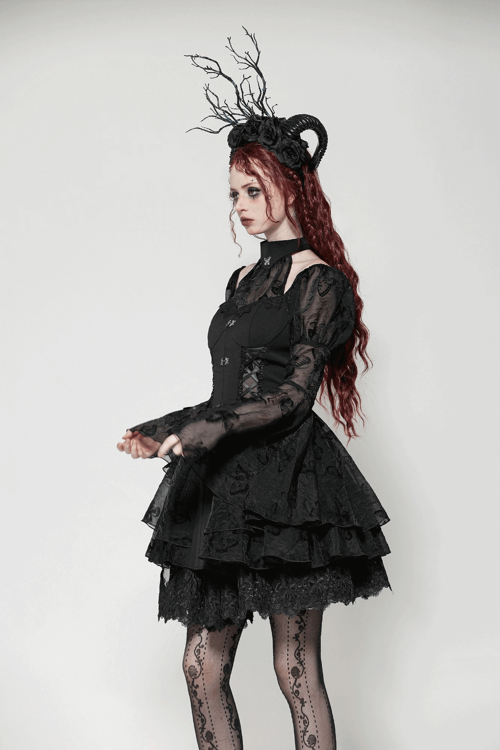 Chic Gothic Mini Dress with Delicate Butterfly Details