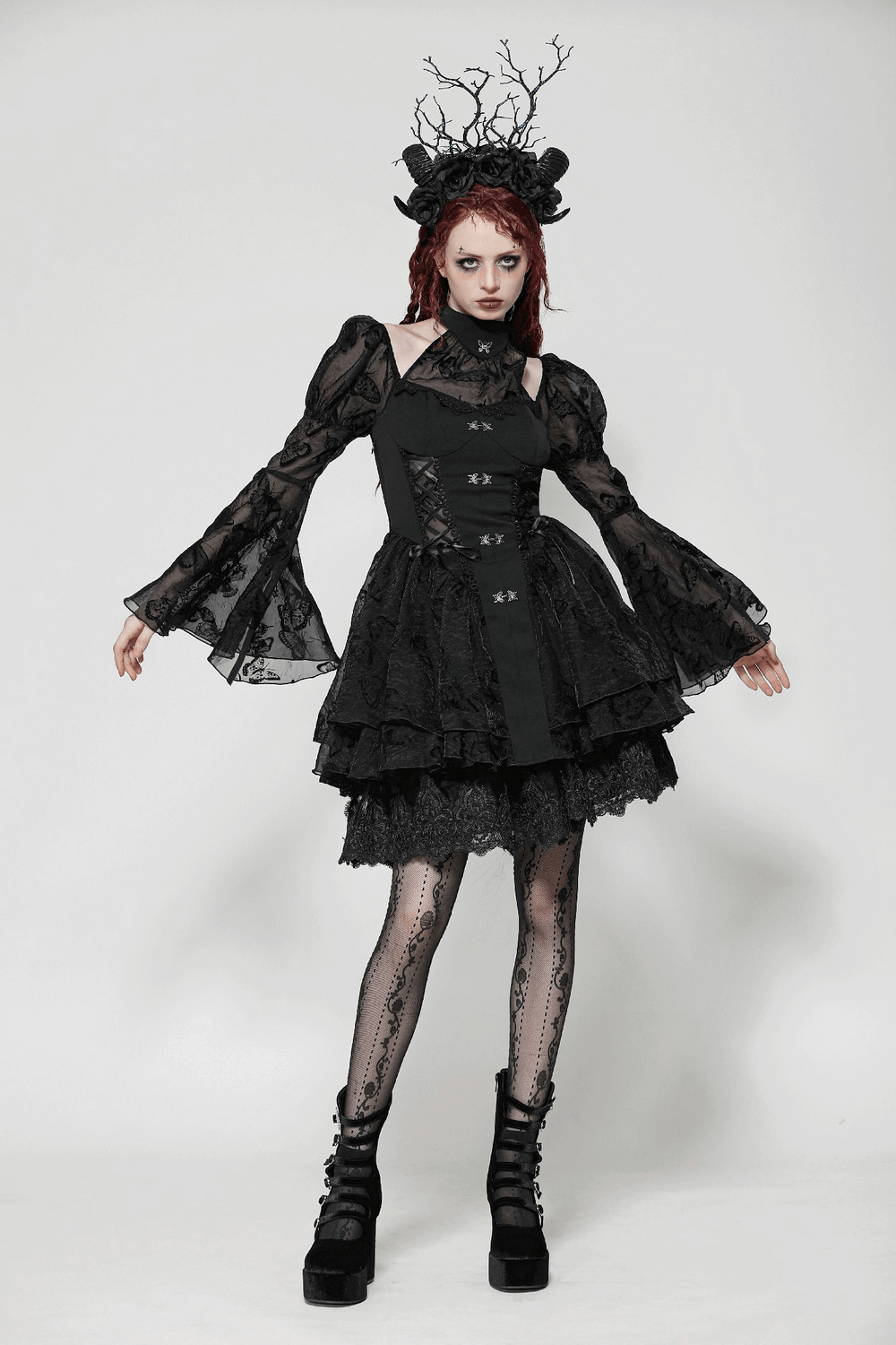 Chic Gothic Mini Dress with Delicate Butterfly Details