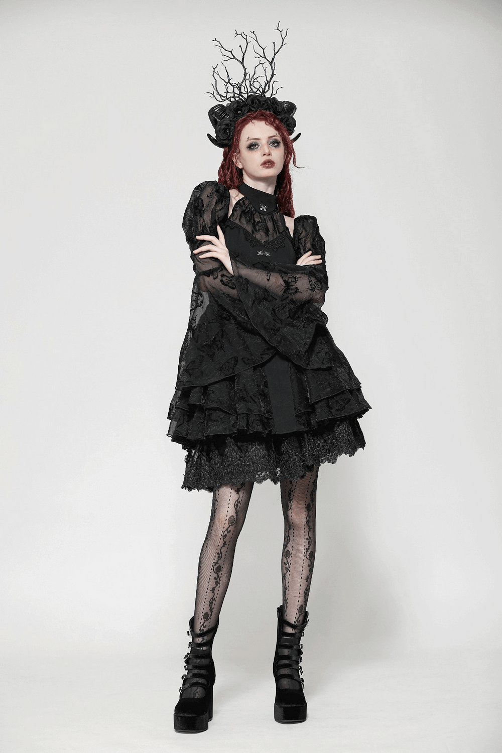 Chic Gothic Mini Dress with Delicate Butterfly Details